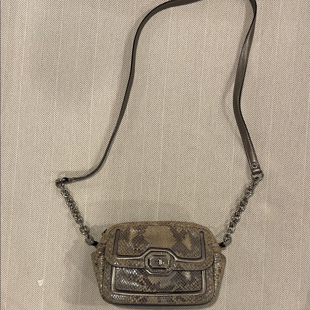 Coach Snake Print Crossbody Bag in Brown and Tan
